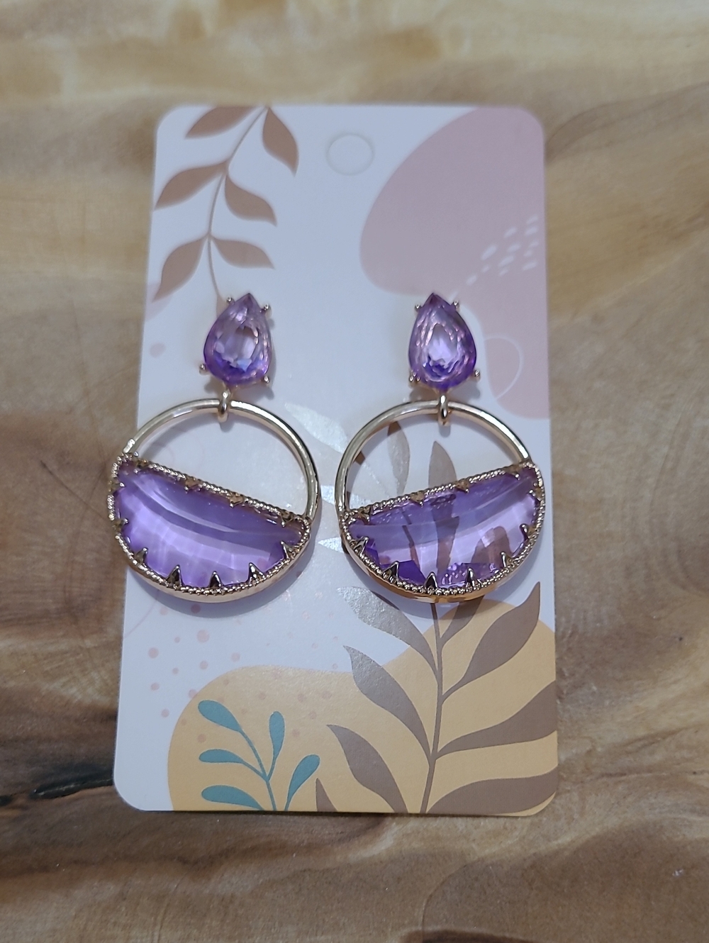 NWT Lavender Half Circle Glass Dangle Earrings